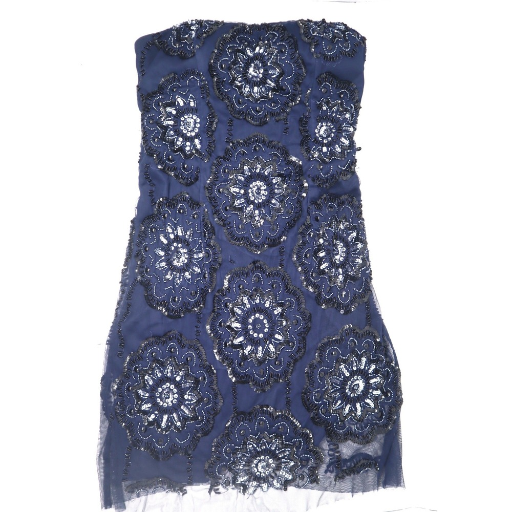 Navy Short Prom Homecoming Dress 2 Adrianna Papell Strapless Beaded Mini Party